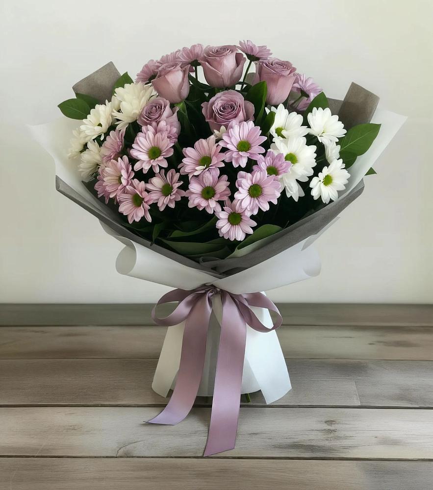 Букет цветов из: Хризантемы и Розы в Звенигово
