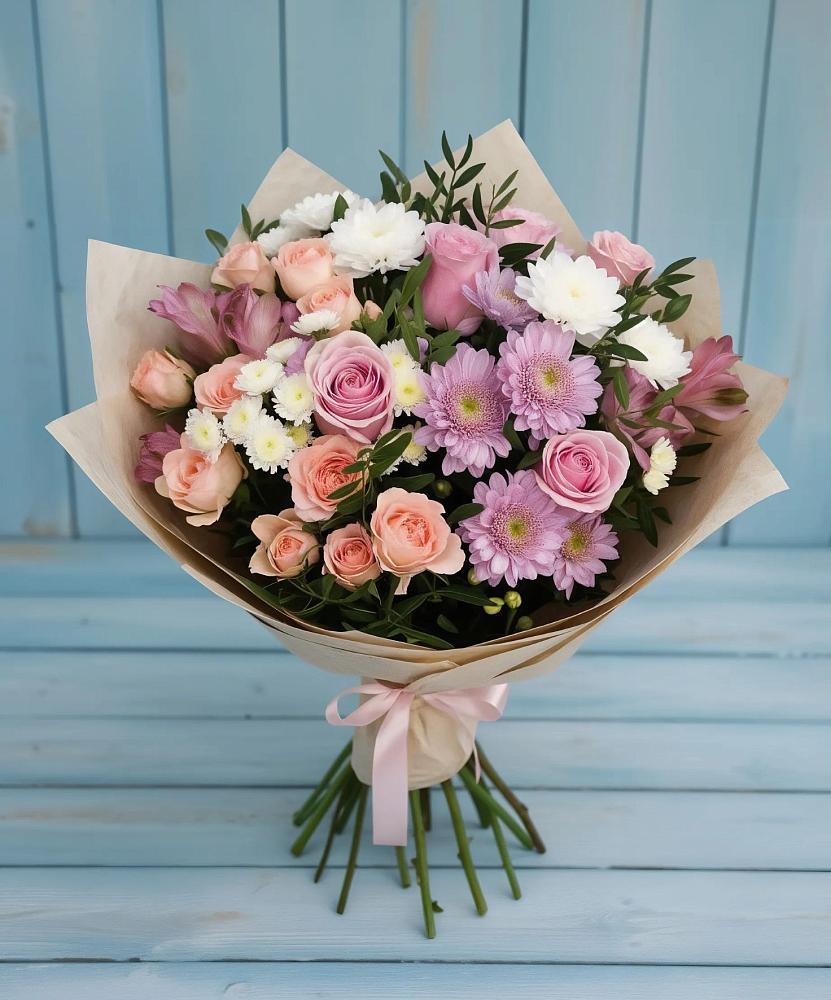 Букет цветов из: Хризантемы, Розы и Альстромерии в Звенигово