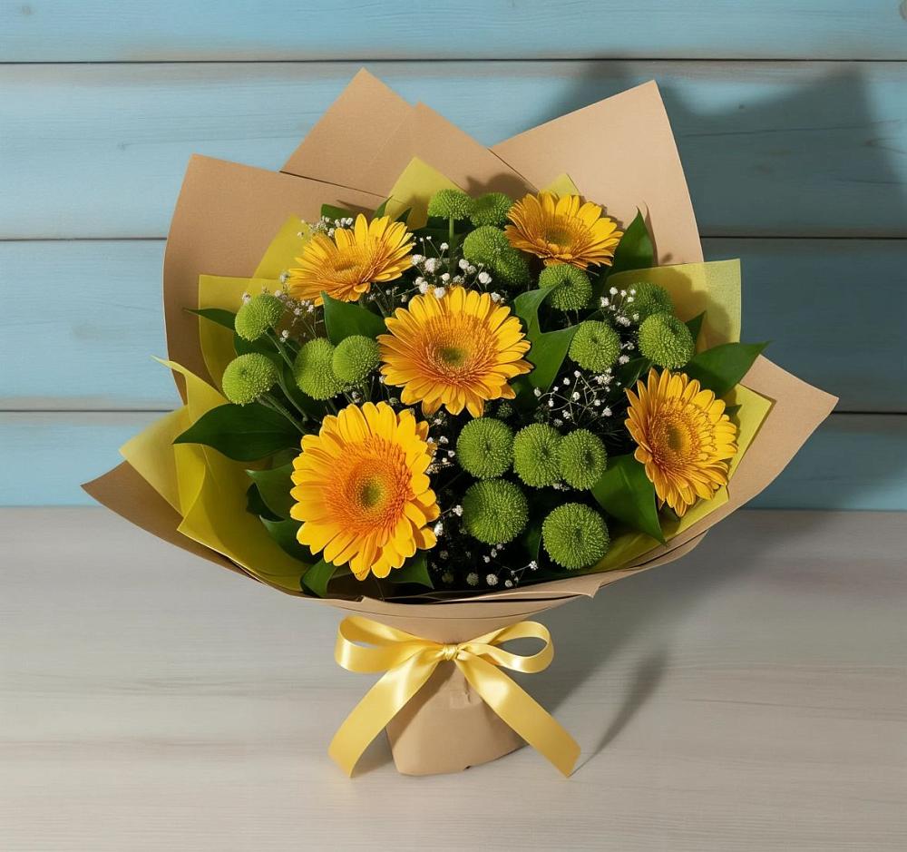 Букет цветов из: Герберы и Хризантемы в Звенигово