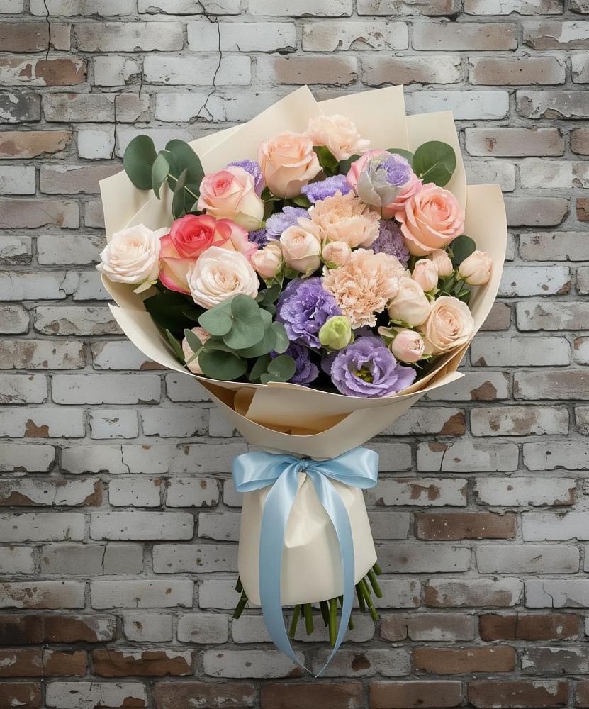 Букет цветов из: Розы, Лизиантусы и Гвоздики в Звенигово