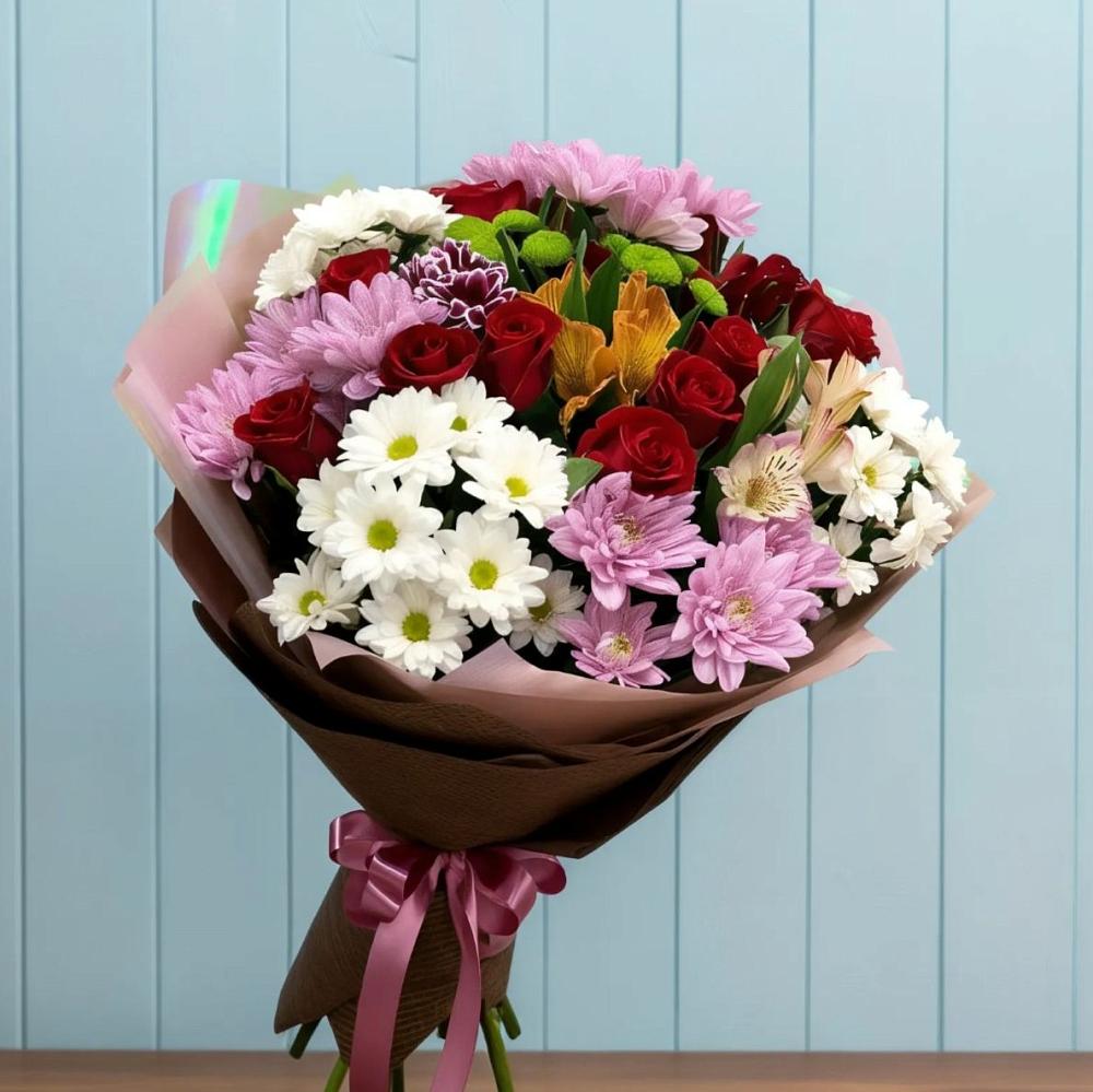 Букет цветов из: Розы, Хризантемы и Альстромерии в Звенигово