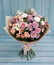 Букет цветов из:  Хризантемы, Розы и Альстромерии #REPLACE_PRED# Звенигово